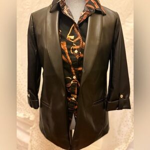 SOLD 💸Anne Klein Black Faux Leather Blazer with Gold Accents
